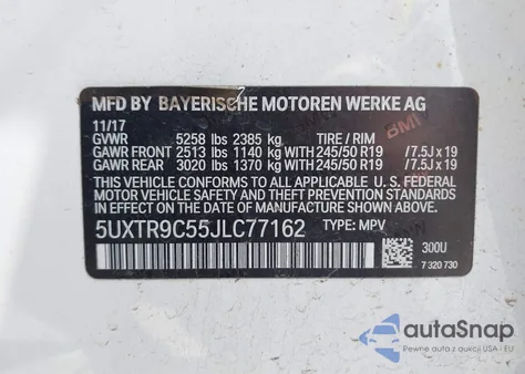 2018 BMW X3 xDrive30I from USA, damaged, VIN 5UXTR9C55JLC77162